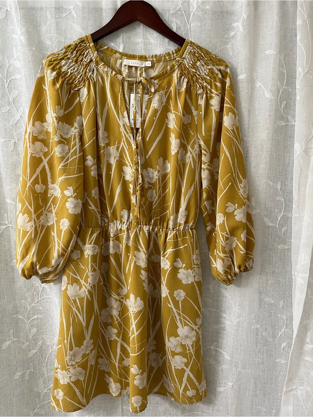 Lush Mustard and White Floral Midi Dress Size Small